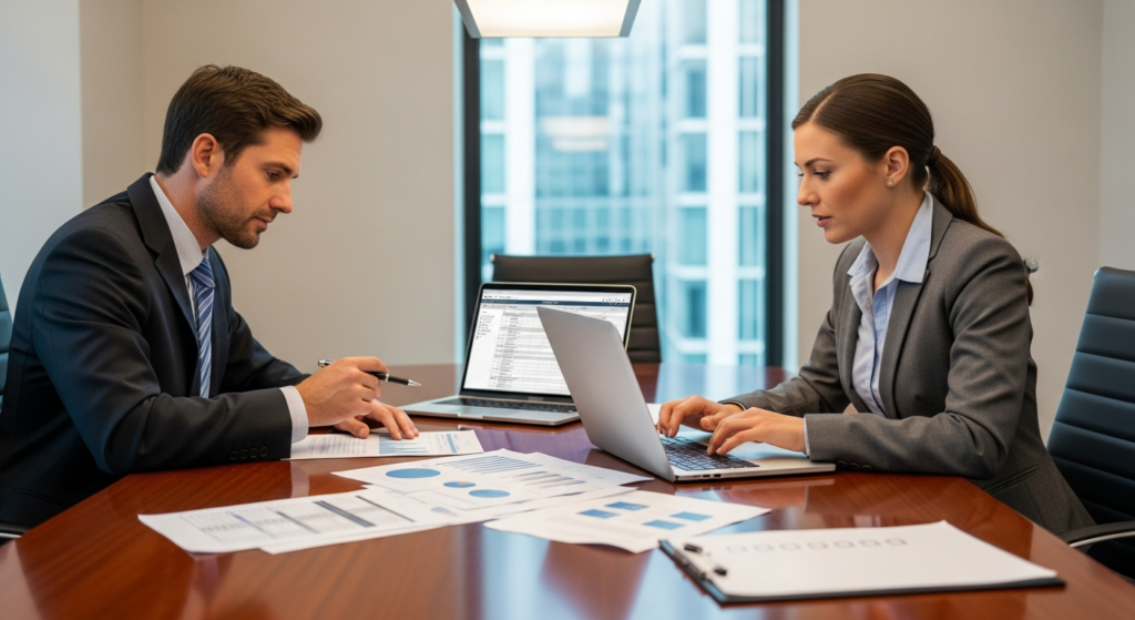 Equipo del centro comercial analizando contratos y procesos para diagnosticar su operación actual