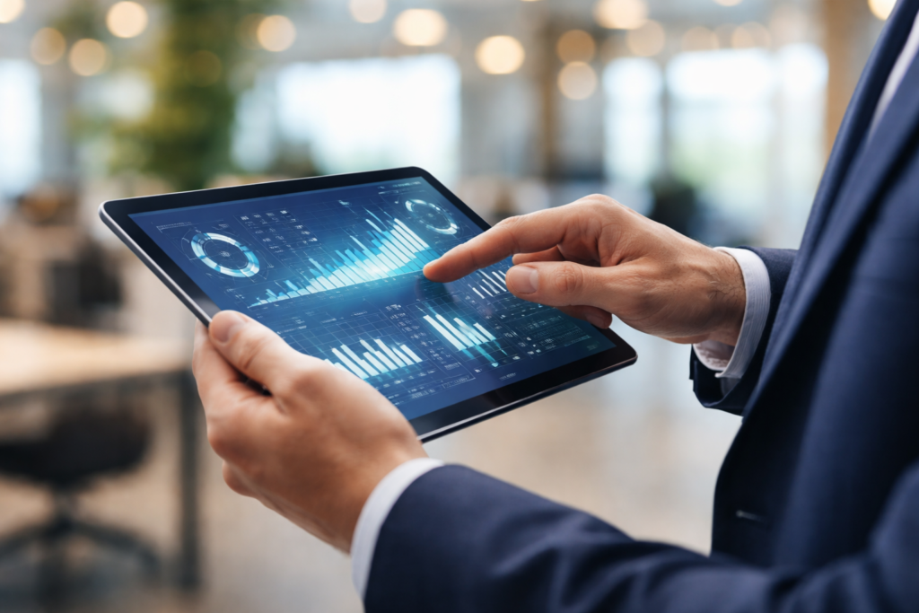 Administrador inmobiliario utilizando proptech y plataformas de datos para la gestión de plazas comerciales.