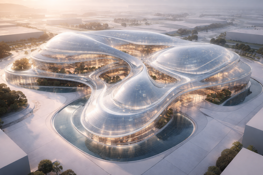 Estructura digital de un centro comercial representando los beneficios de un SaaS inmobiliario para la rentabilidad.