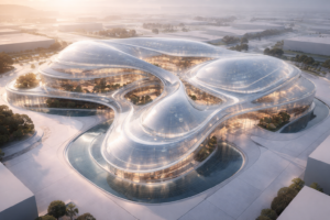 Estructura digital de un centro comercial representando los beneficios de un SaaS inmobiliario para la rentabilidad.