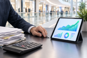 Imagen destacada que muestra la transición del cálculo manual de alquileres al uso de software especializado para automatizar el alquiler variable en centros comerciales.