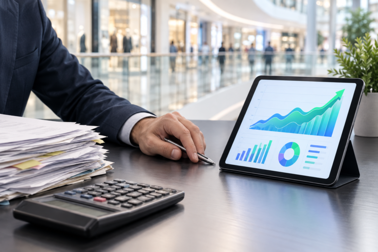 Imagen destacada que muestra la transición del cálculo manual de alquileres al uso de software especializado para automatizar el alquiler variable en centros comerciales.